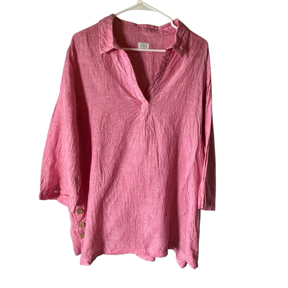 Sigrid Olsen Linen Blouse Womens Size XXL 3/4 Sleeve Top Summer READ